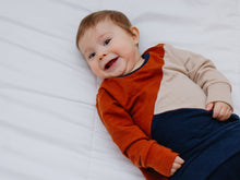 Load image into Gallery viewer, Colourblock Crew/Hoodie - White Dots on Black Linen (cotton french terry)