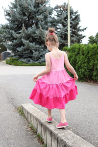 Tiered Dress - Dino Rainbows (bamboo jersey)