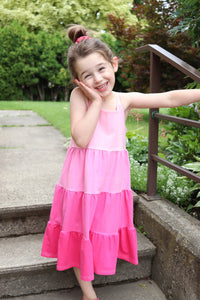 Tiered Dress - Pink Polkadots (bamboo rib)