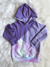 Load image into Gallery viewer, Colourblock Crew/Hoodie - Mini Purple Hearts (bamboo french terry)