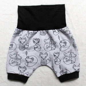 Grow With Me Harem Shorts - Silver Hearts (bamboo french terry)